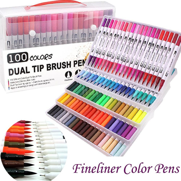 48 Colors Dual Tip Brush Pens Art Markers Set Flexible Brush & 0.4mm Fineliner 