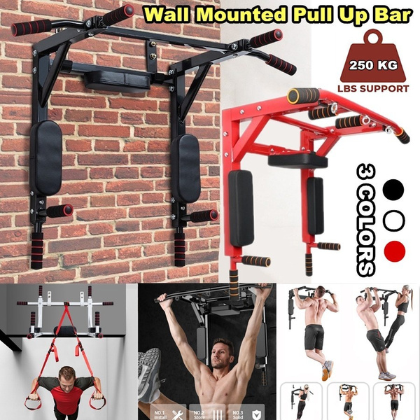 3 Color 550 LBS Wall Mounted Pull Up Bar Set Dual use Fitness Hanging Bar Wall Mount Chin Up Station Wall Mount Dip Station Multi Grip Wall Mount