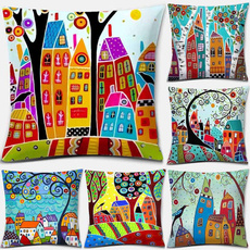 Cartoon tree doodle print pillowcase home decoration car sofa cushion cover（45cm*45cm）