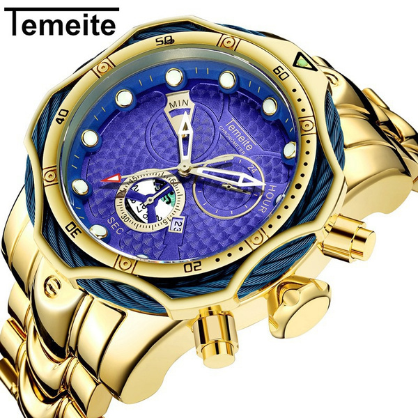 Temeite Men Fashion Sports Watches Luxury Big Dial Quartz Watch Alloy Band  Calendar Luminous Wristwatches | Wish
