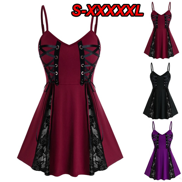 Sleeveless Gothic Dresses For Women Lace Swing Punk Dress With