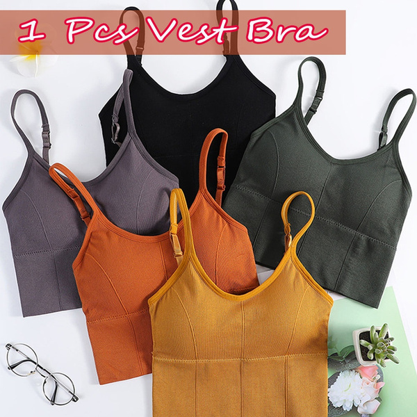 1 Pcs Casual Women Underwear Shear Seamless Vest Bra Tops Slim Solid Color  Crop Top Without Steel Ring Ladies Slim Vest Top