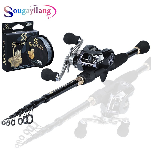 Sougayilang Baitcasting Combos Telescopic Casting Fishing Rod and  Baitcasting Fishing Reel Set for Travel Fishing and Bass Fishing