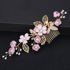 flowerhaircomb, golden, DIAMOND, bridalheadwear