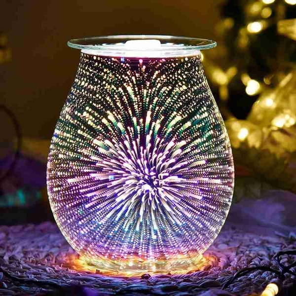 Uonlytech 3D Glass Fireworks Wax Melt Warmer Scented Candle Holder Fragrance Lamp for Home Office Bedroom Living Room Gifts /& Decor