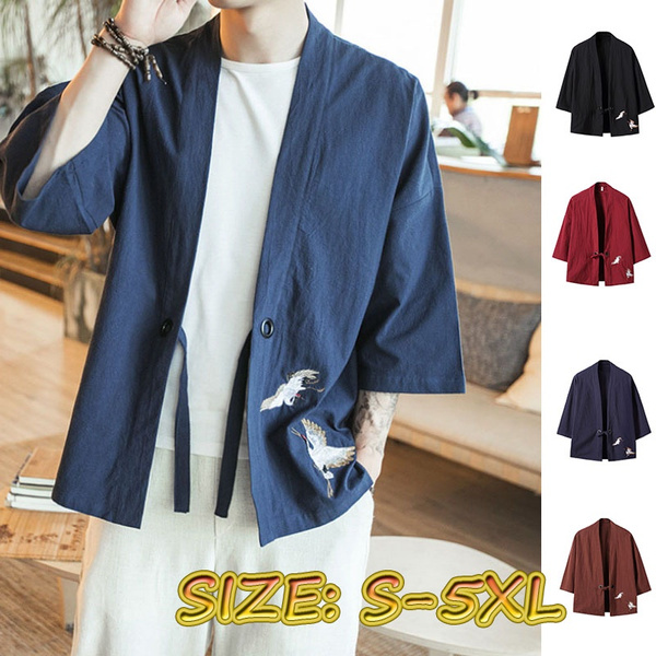 Plus Size Men Cardigan Japanese Kimono Men Samurai Costume