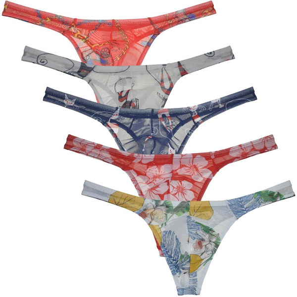 Sexy Floral Bikini Tangas Men's Tempting Underwear Daily G-string Sheer ...