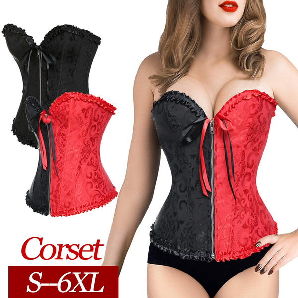 Plus Size Women Satin Lace Up Overbust Corset Waist Training Corsets  Bustier Top Corselet Lingerie Underwear S-6XL