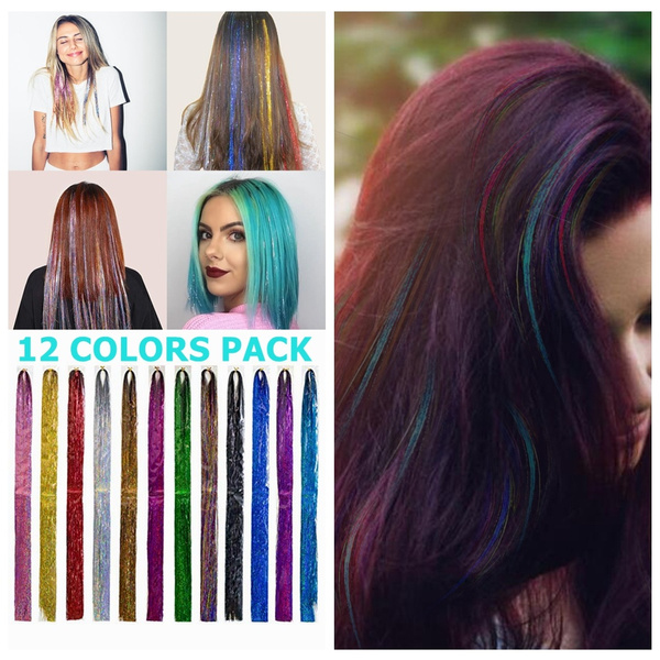 48'' 12 Colors 2400 Strands Hair Tinsel Extensions Sparkling Sparkle Holographic Glitter Bling String Hair Extensions Party Highlights Hair pieces Extensions | Wish 48'' 12 Colors 2400 Strands Hair Tinsel Extensions Sparkling Sparkle Holographic Glitter Bling String Hair Extensions Party Highlights Hair pieces Extensions | Wish