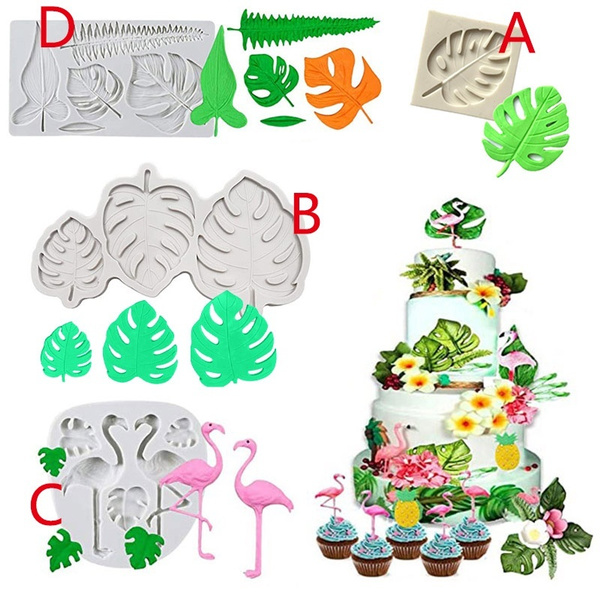 Tropical Leaves Fondant Mold Flamingo Flower Turtle Leaf Candy Chocolate Silicone  Molds DIY Cake Decorating Tools