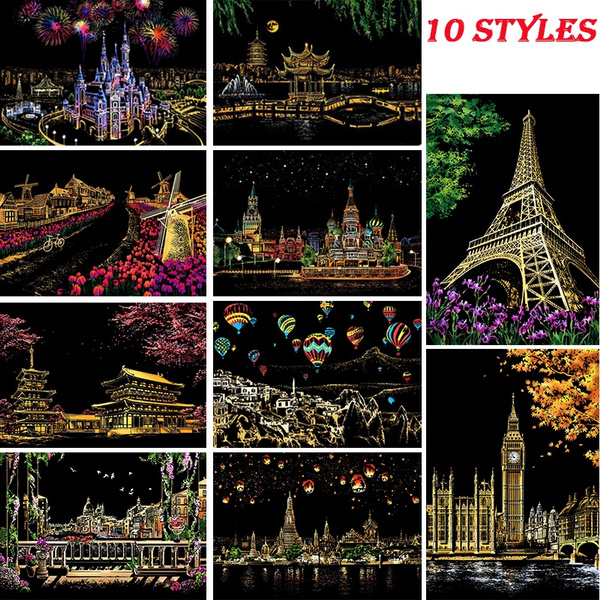 10 Styles Magic Painting Book Colorful City Night Scene Scratch Painting  Art Landscape Scratch Painting Gift for Friends