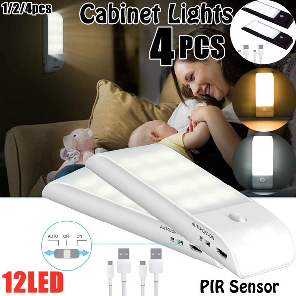 12LED Motion Sensor Lights PIR Wireless Night Light USB Cabinet Stair Lamp Light