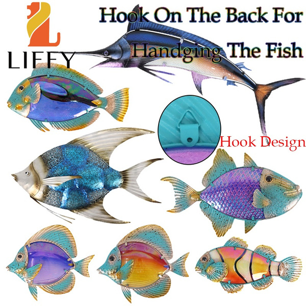 Deck or Bathroom Liffy Metal Fish Wall Art Outdoor Decor Hanging Glass Garden Decorations for Patio 