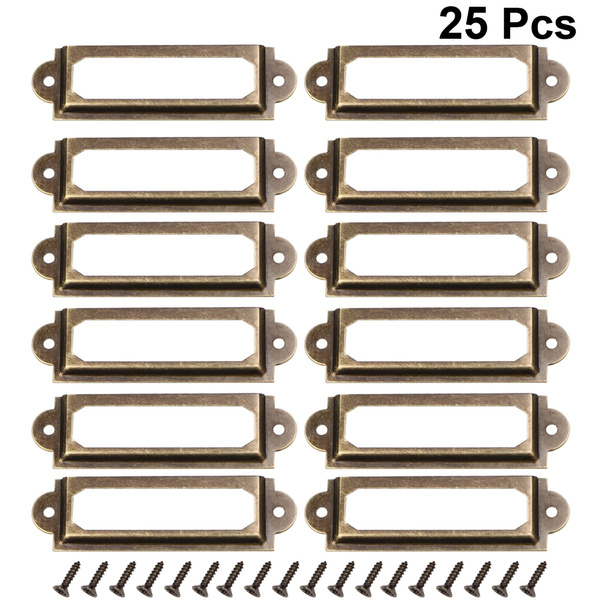 25 Pcs Retro Metal File Drawer Tag Labels Pull Labels Holder Tag Holder Drawer Accessories with 50pcs Screws for Cabinet Drawer Office Cupboard ...