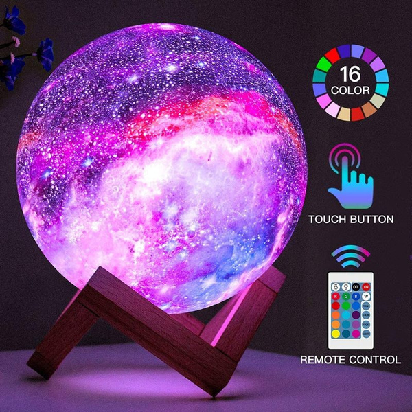 Moon Lamp,16 Colors Moon Light 5.9 Inch 3D Moon Lamp with Wood Stand Touch Control Remote Control Galaxy Lamp with USB Charging Port,Night Light Kids Gifts for Kids Night Lamp Cool Gifts for Women 