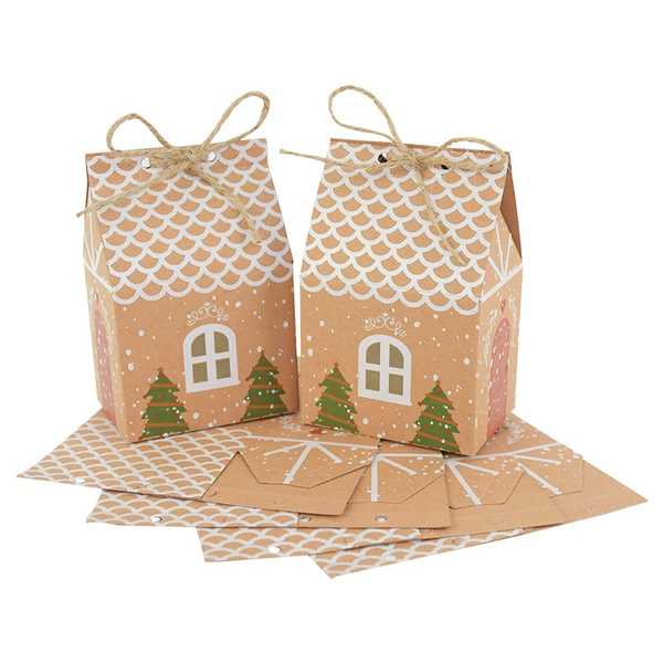 10X Kraft Paper Christmas House Candy Boxes Cute Packing Box Gift Container NEW 