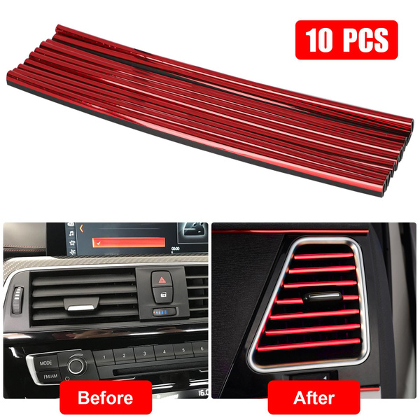 10Pcs Car Auto Accessories Red Air Conditioner Air Outlet Decoration Strip Cover