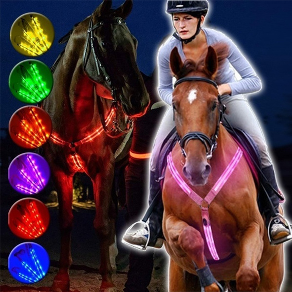 Green Meteorax LED Horse Breastplate Collar High Visibility Tack For Horseback Riding Adjustable Safety Gear for Night Horse Riding 