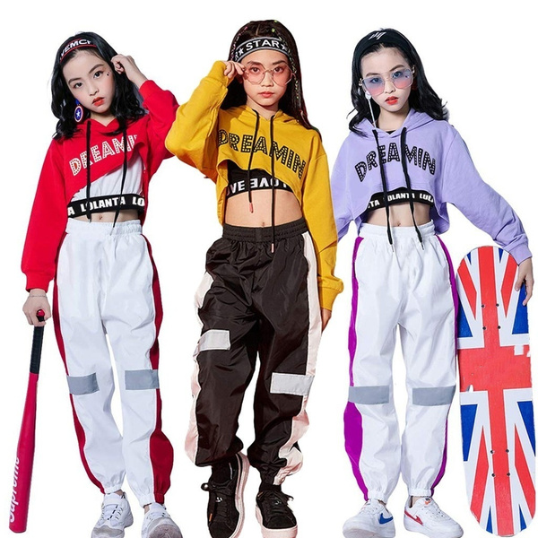 Girls Cotton Letter Crop Top Sport Suit For Dance And Hip Hop Kids