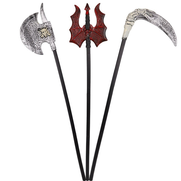 Novelty Funny Halloween Weapon Props Simulation Ghost Claw Sickle Bat Trident Axe Ghost Festival