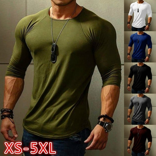 2018 Men Casual  T Shirt Fitness Muscle Bodybuilding Solid Workout Basic Tee