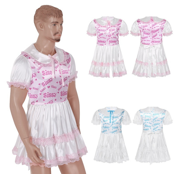 Men's Sissy Lingerie Frilly Satin Lace Trim Ruffled Dress Adult Baby ...