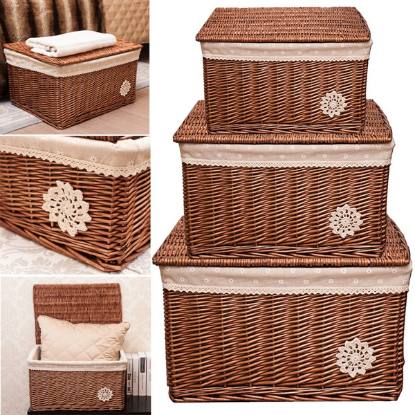 Rectangular Storage Basket with Lid, Rattan Basket, Storage Basket