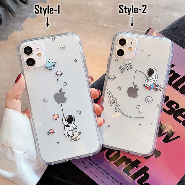 Cute Cartoon astronaut Space Ultra Thin Transparent Phone case For iPhone 11 11 Pro 11 Pro Max X XR XS Max iPhone 7 8 Plus SE2020 Funny Clear Soft TPU