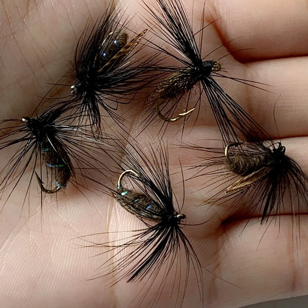 5/10Pcs Artificial Black Peacock Feather Fly Fishing Lures Fresh Water  Trout Bass Wet Flie Tied Fly Lure Bait