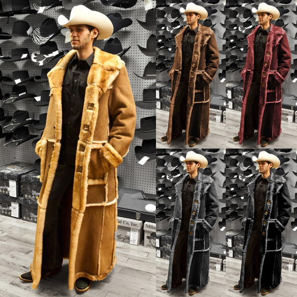 Fashion Italian Men Long Full Length PU Leather Coat