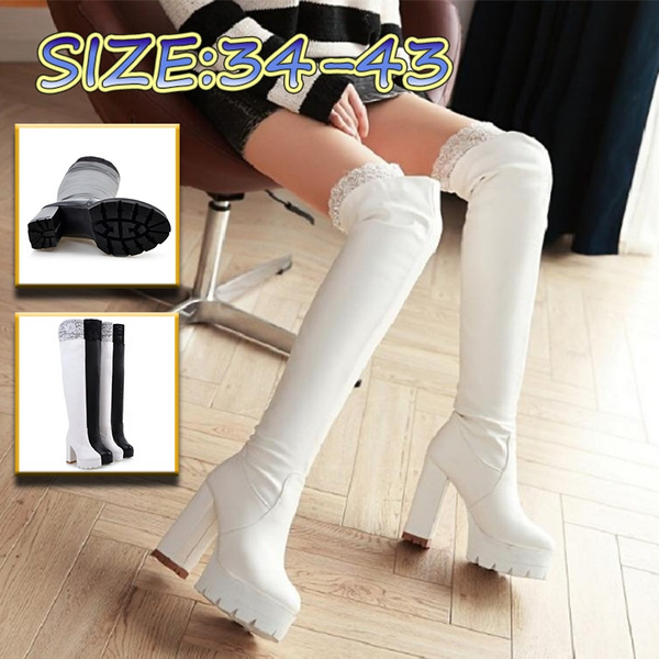 Sexy Lace Thigh High Boots For Plus Size Women Platform Shoes Over The
