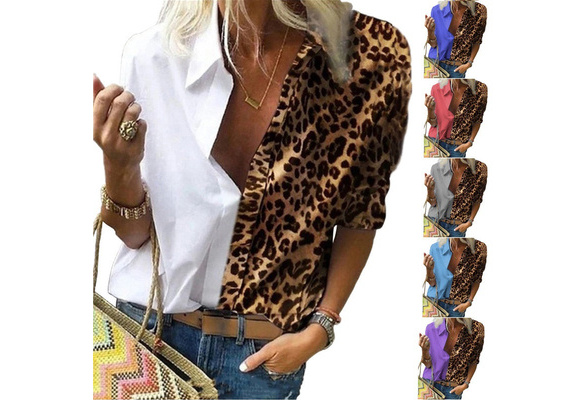 Plus Size Womens Casual Leopard T-shirt Tops Ladies Oversize Long Sleeve Blouse 