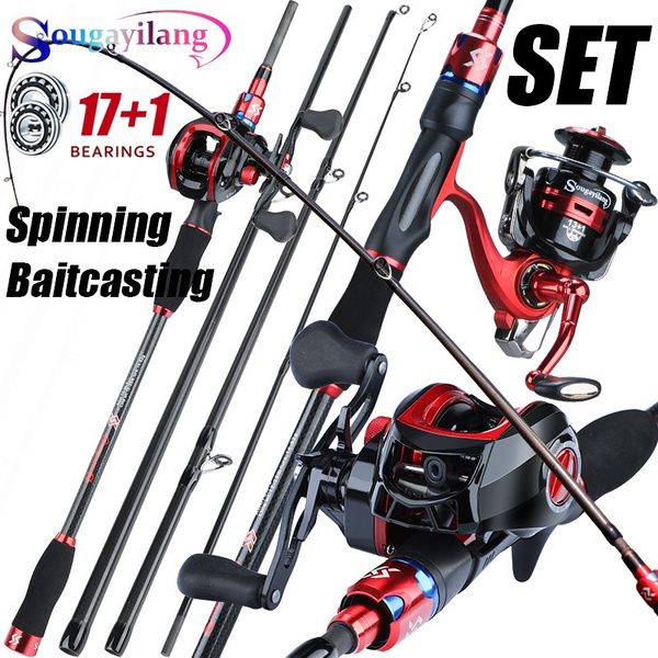 Sougayilang Fishing Rod and Reel Combo 4 Section Portable Casting/Spinning  Fishing Rod Set and 17+1BB Super Smooth Fishing Reel for Freshwater Fishing  and Saltwater Fishing