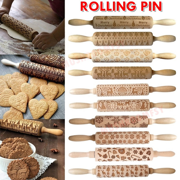 Embossed wooden rolling pin, carved embossed rolling pin with elk