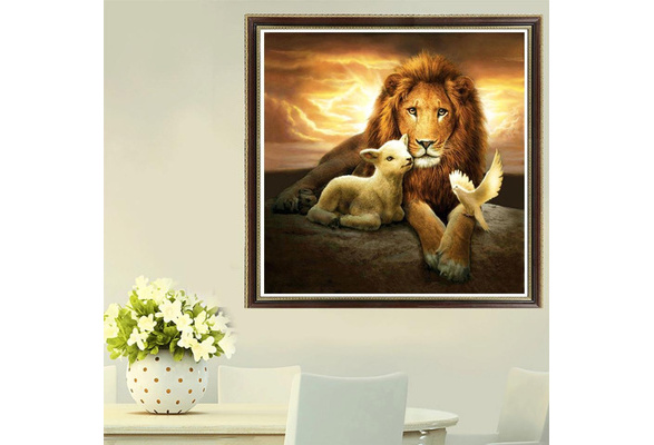  Zaafeen Diamond Painting Sad Lamb and Lion, Large