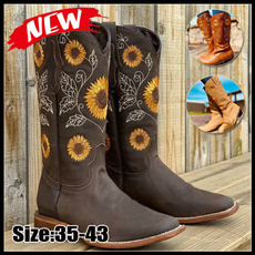 ankle boots, Womens Boots, Leather Boots, Sunflowers