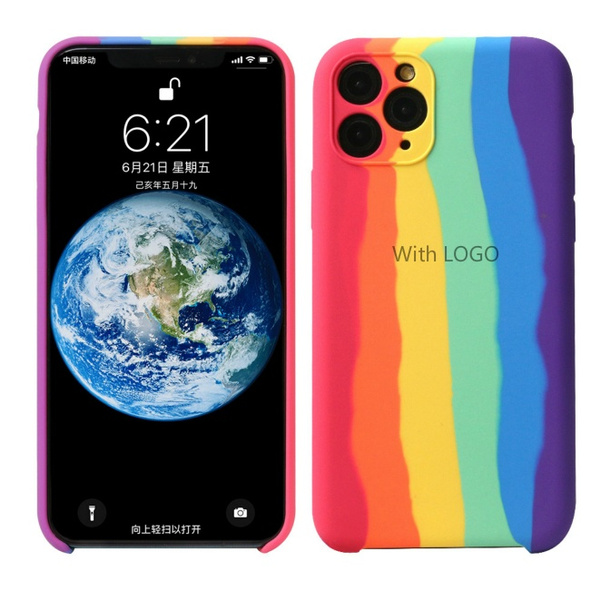 Phone Case For iPhone 12 Pro Max 11 XS XR 7 8 Plus Rainbow Liquid Silicone  Cover