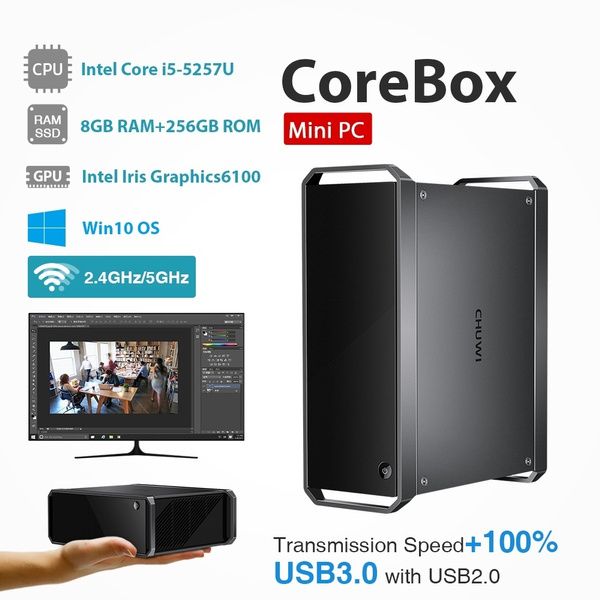 CHUWI CoreBox Windows 10 Home Mini PC Intel Core I5-5257U Up To 3.1GHz 8GB  256GB Expandable 2TB 2.5 Inch HDD with 2.4GHz/5GHz Dual WiFi Mini Host.