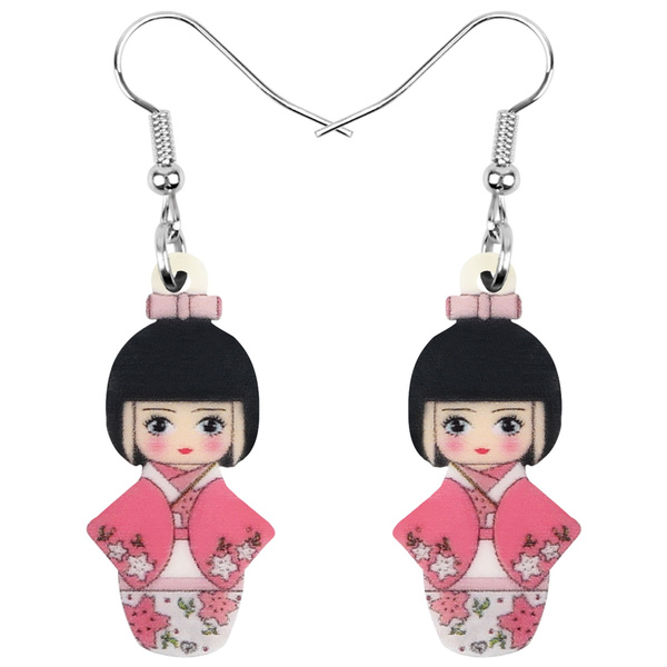 Acrylic Kimono Lady Japanese Doll Earrings Dangle Charms Jewelry Gifts for  Women