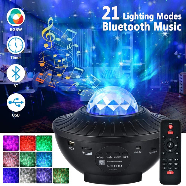 2020 New Upgraded 21 Lighting Modes Led Starry Sky Night Light Sound Activated Stage Laser Star Projection Lamp Bluetooth Music Water Wave Projector Lamp With Remote Control Timer Usb Powered Wish