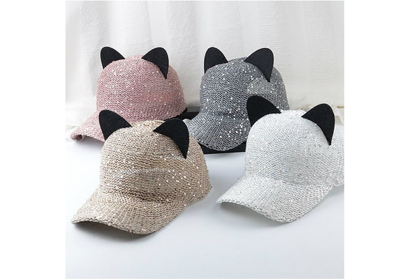 Women Girl Cute Mesh Baseball Cap Cat 