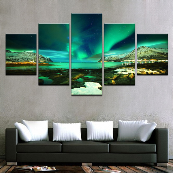 5 pieces (various) abstract natural landscape Aurora Lake Canvas Art ...