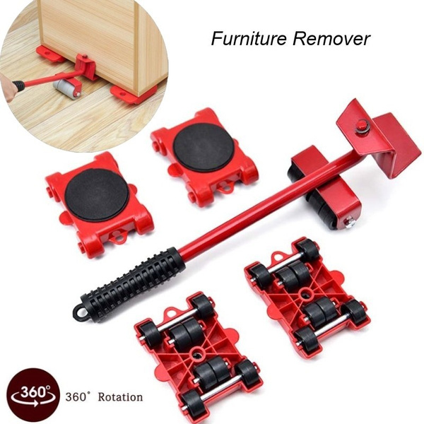 5Pcs Set Furniture Lifter Heavy Duty Furniture Mover Transport Moving  System 4 Movers Rollers 1 Wheel Bar Hand Tool