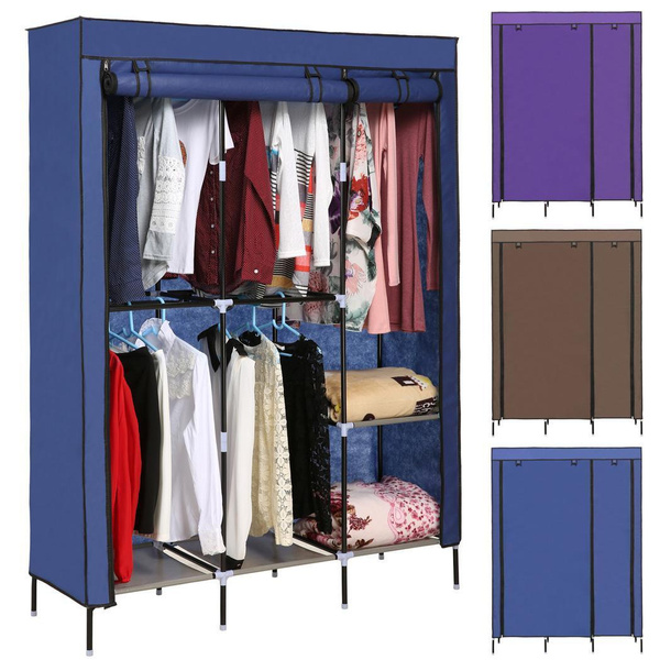 Closet System Wardrobe Shelves Double Rod Portable Clothes Storage