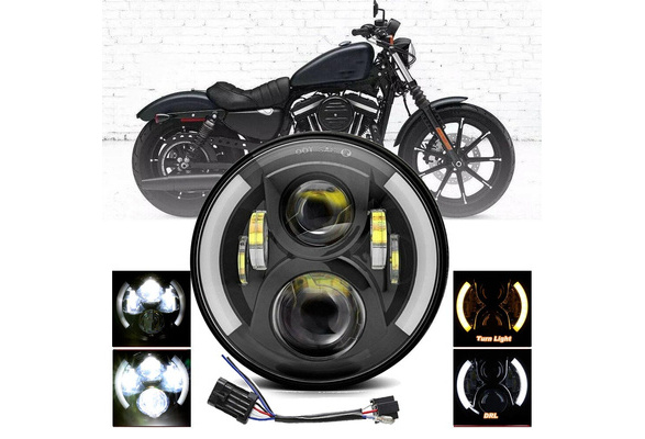 Dot Approved 7Inch Black LED Headlight for Motorcycle Tour,FLD,Softail Heritage,Street Glide,Road King,Electra Glide,Yamaha V-Star Road Star Jeep Wrangler 