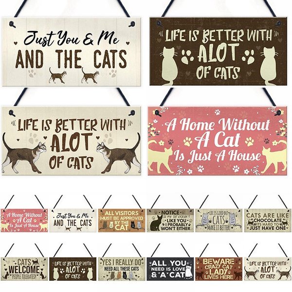 Wooden Hanging Wall Plaques Family Door Signs Friendship Sign Cat Lovers_wk 
