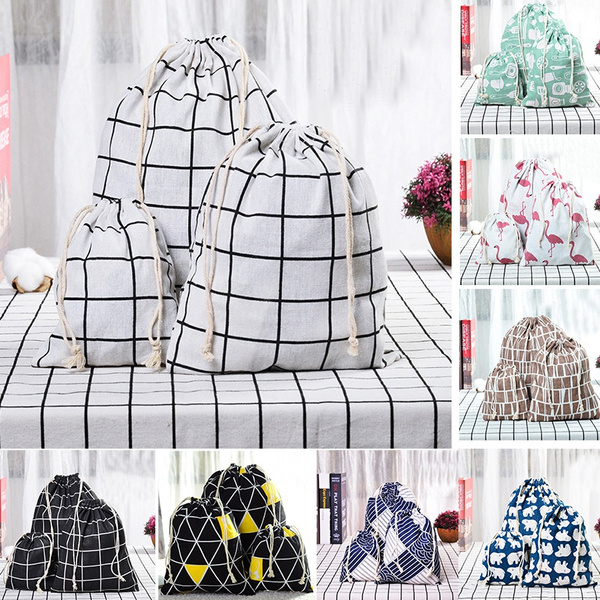 3Pcs Candy Pocket Drawstring Linen Bag Makeup Bag Storage Gift Bag Household 