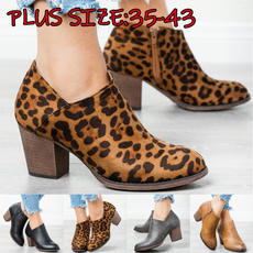 Plus Size, Leopard, anklebootsheel, Women's Fashion