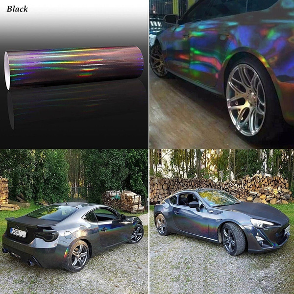 Holographic Black Car Wrap Vinyl Satin Auto Skin Sticker Air Free