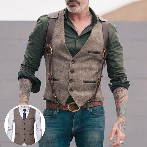 iQKA Mens Big&Tall Denim Vest Casual Cowboy Button Front Jacket Sleeveless Coat Outwear Blouse M-6XL